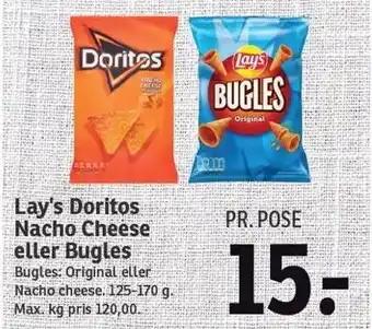 SPAR Lay's doritos nacho cheese eller bugles tilbud