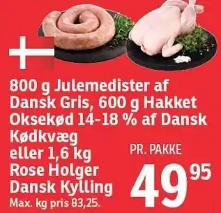 SPAR 800 g julemedister, 600 hakket oksekød eller 1,6 kg dansk kylling tilbud