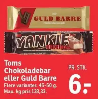 SPAR Toms chokoladebar eller guld barre tilbud
