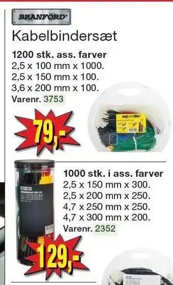 Harald Nyborg Kabelvindersæt 1200 stk eller 1000 stk i ass. farver tilbud