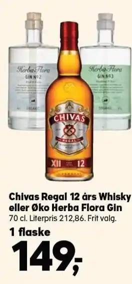 SuperBrugsen Chivas regal 12 års whisky eller øko herba flora gin tilbud