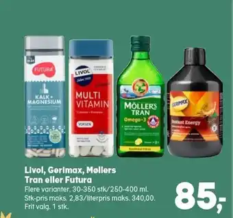 SuperBrugsen Livol, gerimax, møllers tran eller futura tilbud