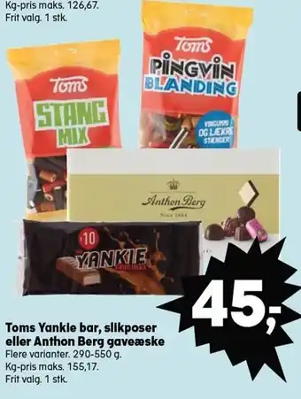 SuperBrugsen Toms yankie bar, slikposer eller anthon berg gaveæske tilbud