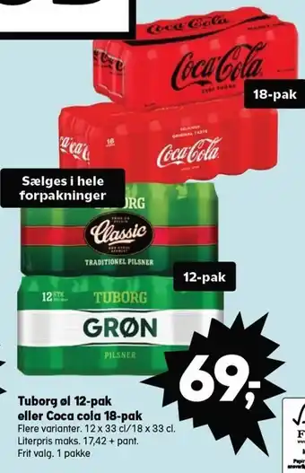 SuperBrugsen Tuborg øl 12-pak eller coca cola 18-pak tilbud
