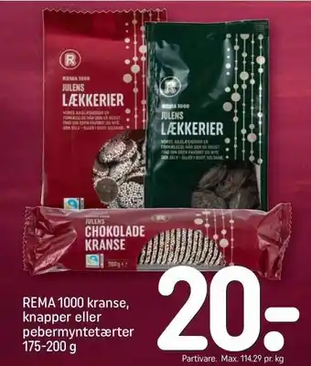 REMA 1000 Rema 1000 kranse, knapper eller pebermyntetærter tilbud