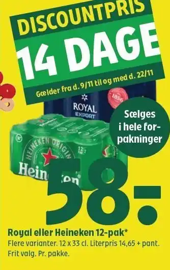 Coop 365 Royal eller heineken 12-pak tilbud