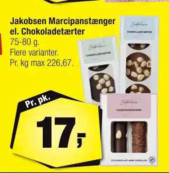 Calle Jakobsen marcipanstænger el. chokoladetærter tilbud