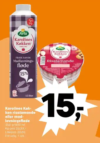 SuperBrugsen Karolines køk ken risalamande eller mad lavningsfløde tilbud