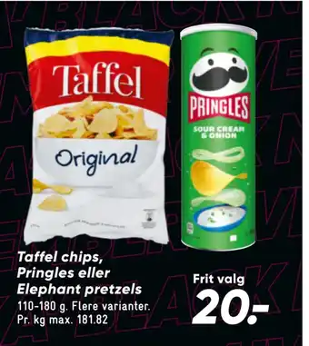 Bilka Taffel chips, pringles eller elephant pretzels tilbud