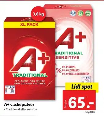 Lidl A+ vaskepulver tilbud