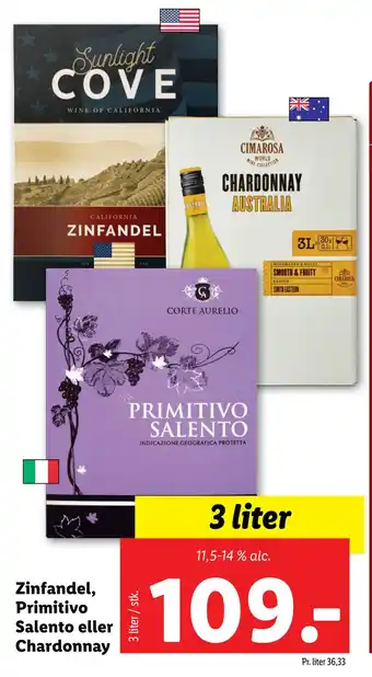 Lidl Zinfandel, primitivo salento eller chardonnay tilbud