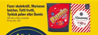 Fazer skolekridt, marianne bolcher, tutti frutti, tyrkisk peber eller dumle
