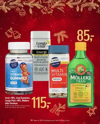 Føtex Livol +10%, livol gummies, longo vital +10%, møllers eller gerimax tilbud