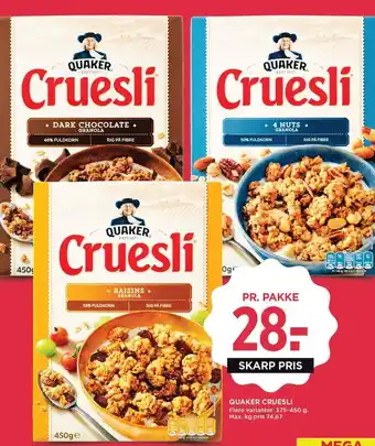 MENY QUAKER CRUESLI tilbud