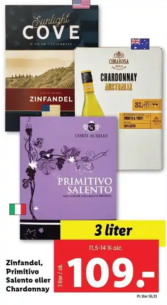 Zinfandel, primitivo salento eller chardonnay
