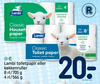 REMA 1000 Lambi toiletpapir eller køkkenruller 8 rl/705 g 4 rl/566 g tilbud