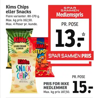 SPAR Kims chips eller snacks tilbud