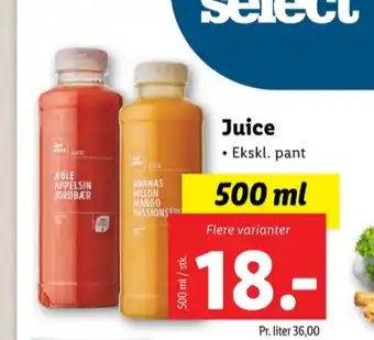 Lidl Chef select æblejuice, appelsin jordbær tilbud
