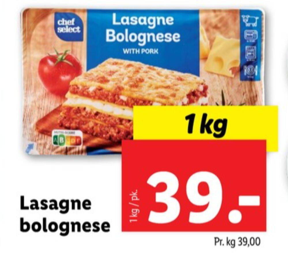 Chef select lasagne bolognese tilbud hos Lidl