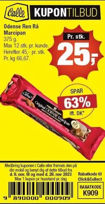 Calle Odense ren rå marcipan tilbud