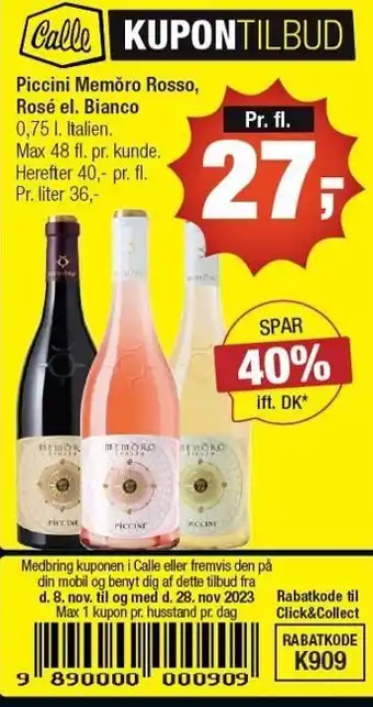 Calle Piccini memôro rosso, rosé el. bianco tilbud