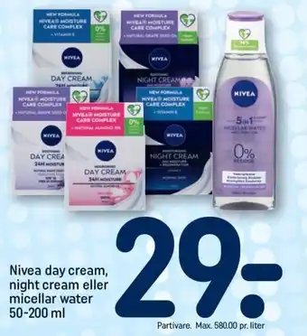 REMA 1000 Nivea day cream, night cream eller micellar water 50-200 ml tilbud