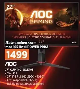Power Aoc 27´´ gaming-skærm tilbud