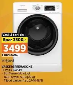Power Whirlpool vasketørremaskine tilbud