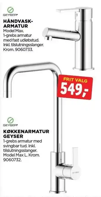 jem & fix Håndvaskarmatur eller køkkenarmatur tilbud