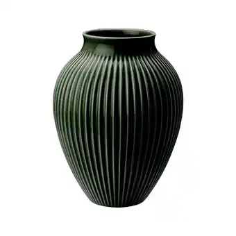 Knabstrup vase riller mørkegrøn h27 cm