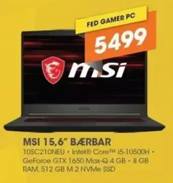 Expert MSI 15,6" Bærbar 10SC210NEU tilbud