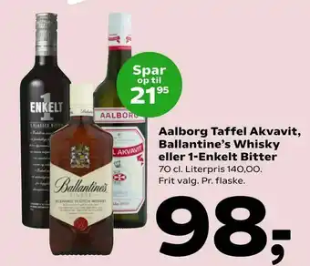 Coop 365 Aalborg Taffel Akvavit, Ballantine's Whisky eller 1-Enkelt Bitter tilbud