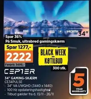Power 34'' gaming-skærm tilbud