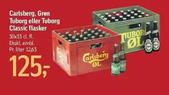 Føtex Carlsberg, grøn tuborg eller tuborg classic flasker 30 x 33 cl tilbud