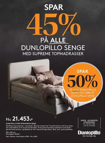 SengeSpecialisten Dunlopillo pure kontinentalseng tilbud