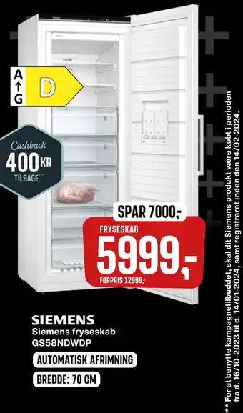 Skousen Siemens fryseskab gs58ndwdp tilbud