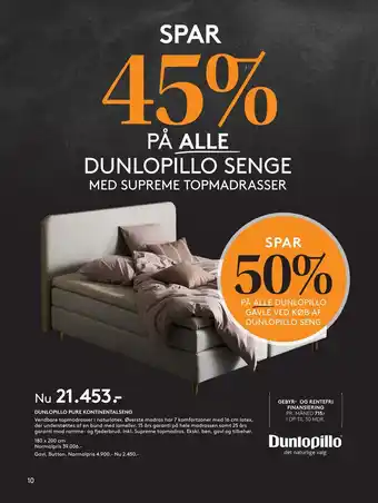 SENG Dunlopillo pure kontinentalseng tilbud