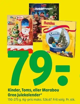 Coop 365 Kinder, Toms, eller Marabou Oreo julekalender tilbud