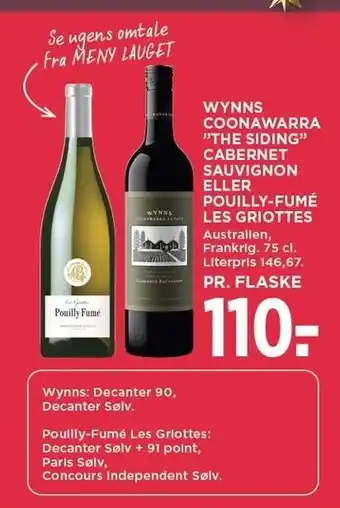 MENY Wynns coonawarra ''the siding'' cabernet sauvignon eller pouilly-fumé les griottes tilbud