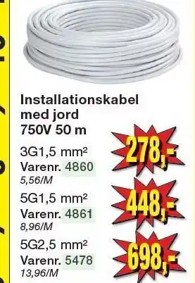 Harald Nyborg Installationskabel med jord 750v 50 m tilbud