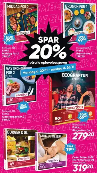 Bilka Spar 20% på alle oplevelsesgaver tilbud