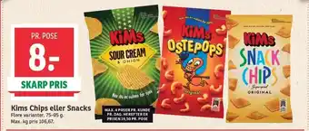 SPAR Kims chips eller snacks 75-95 g tilbud