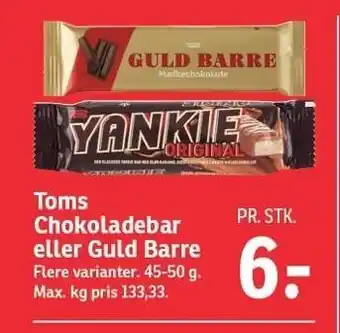 SPAR Toms chokoladebar eller guld barre tilbud