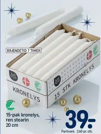 REMA 1000 15-pak kronelys, ren stearin tilbud