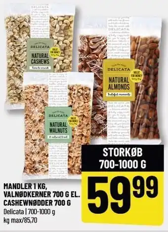 Løvbjerg Mandler 1 kg, valnødkerner 700 g el. cashewnødder 700 g tilbud
