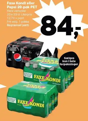 SuperBrugsen Faxe kondi eller pepsi 20-pak pet tilbud