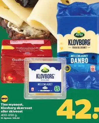 Netto Tine myseost, klovborg skæreost eller skiveost tilbud