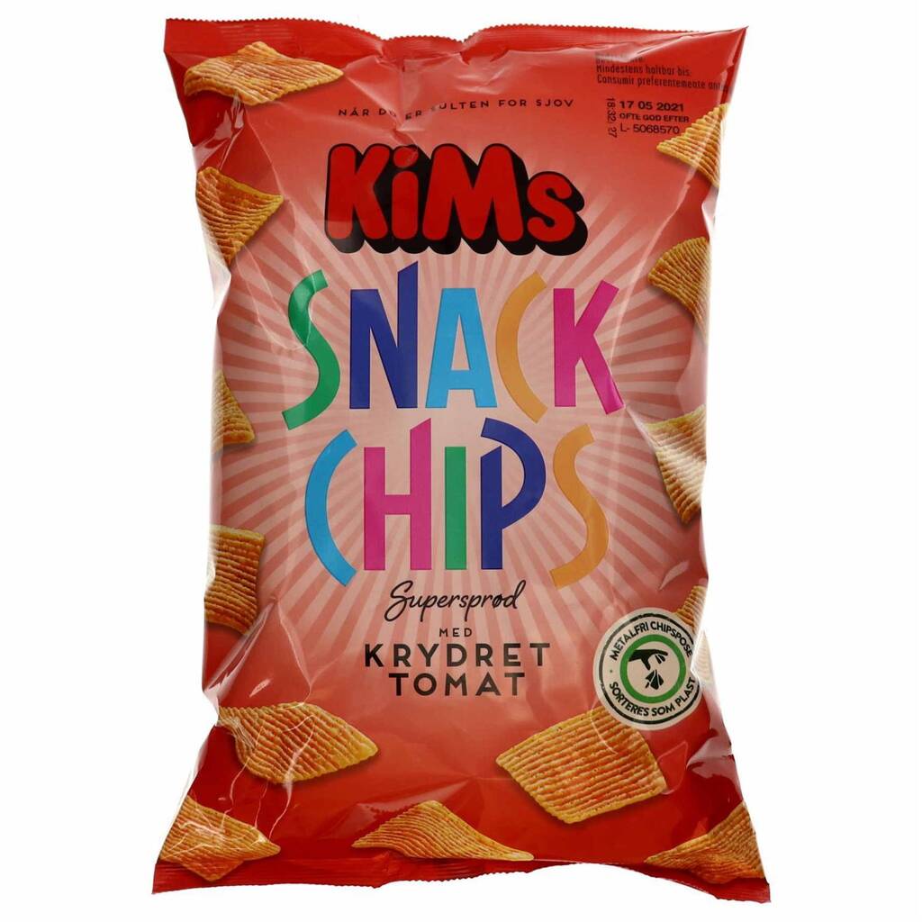 Kims snack chips krydret tomat 160 g tilbud hos Fleggaard