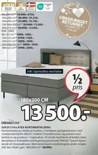 JYSK GOLD C110 LATEX KONTINENTALSENG tilbud