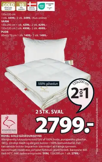 JYSK ROYAL GOLD GÅSEDUNSDYNE tilbud